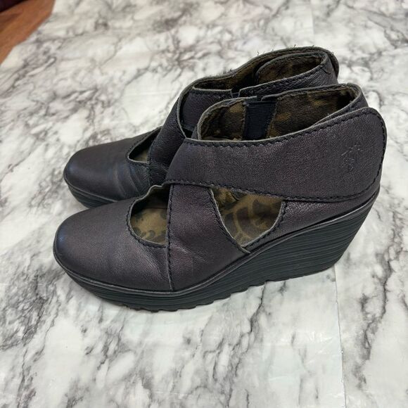 Fly London Leather Wedge Shoes size 37 Purple Brown Mettalic color - Picture 4 of 8